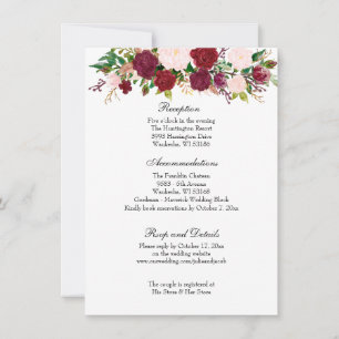 Elégant Roses Rouges Mariage Réception Invitation