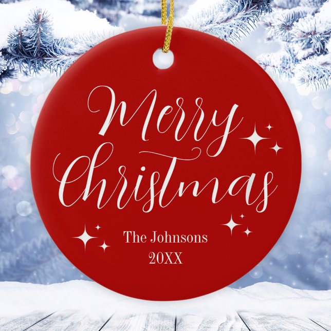 Elégant Rouge Blanc Personnalisé Joyeux Ornement d (Elegant Red White Custom Merry Christmas Ornament
)