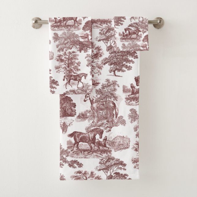 Elégant Rouge Blanc Rustique Horses Toile (En situation)