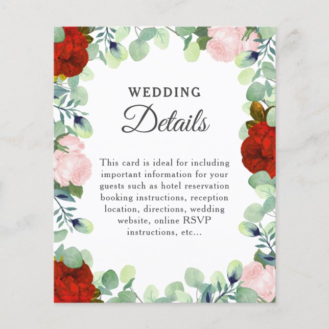 Elégant Rouge Blush Rose Greenery Détails du Maria (Devant)