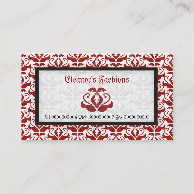 Elégant rouge damassé cartes de visite de mode (Devant)