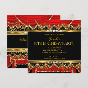Élégant Rouge Faux Or Soie Noir Diamant Invitation