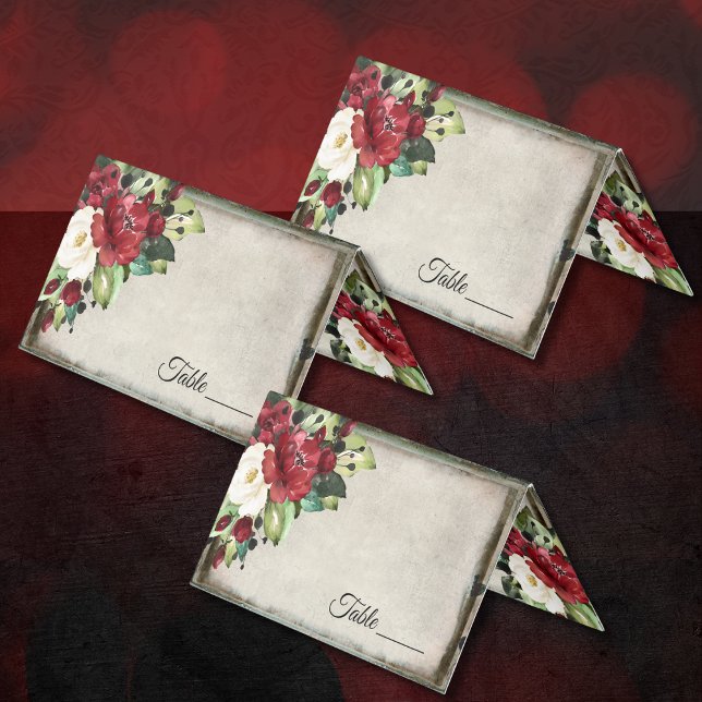 Élégant rouge foncé fleuri Goth Mariage Placecard (Créateur téléchargé)