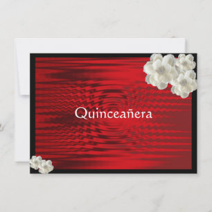Élégant Rouge Noir, Roses, Invitation Quinceanera