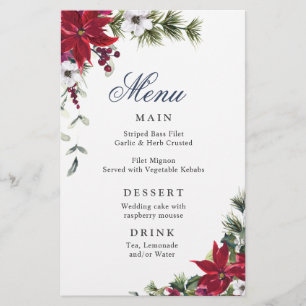 Elégant Rouge Poinsettia - Menu de mariage d'hiver