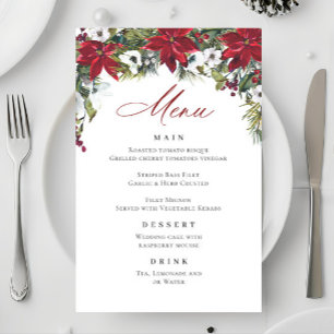 Elégant Rouge Poinsettia Menu Mariage de Noël