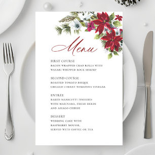 Elégant Rouge Poinsettia Menu Mariage de Noël