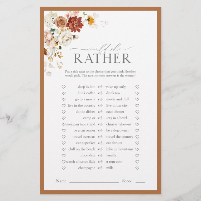 Elégant rouille Orange Fête des mariées Florale Je (Devant)