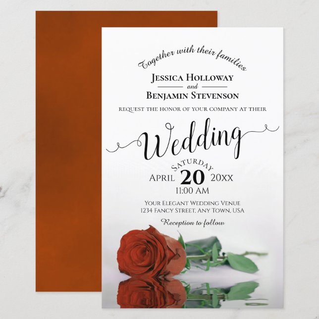 Elégant rouille orange Rose Faire-part de mariage  (Devant / Derrière)
