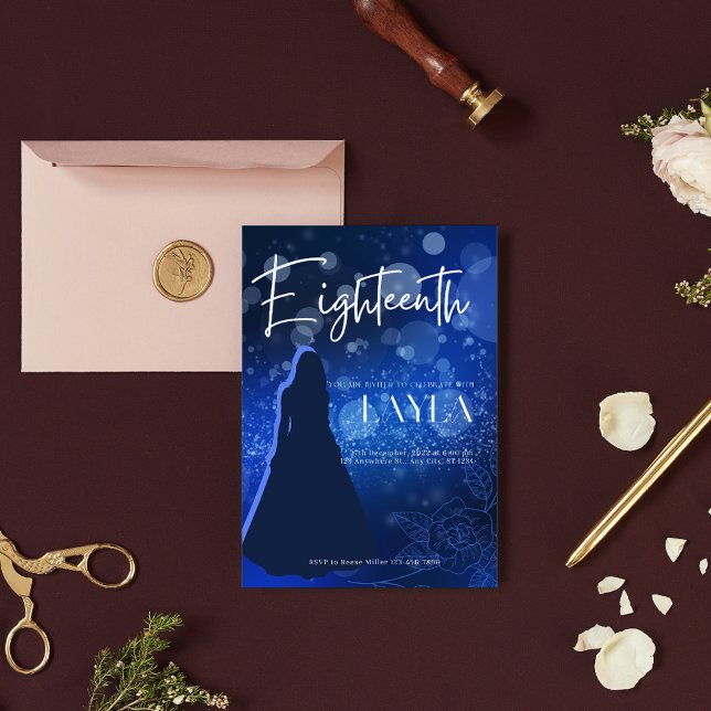 Elégant Royal Blue 18th Birthday Invitation (Créateur téléchargé)