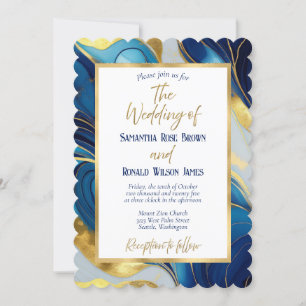 Elégant Royal Blue et Gold Faire-part de mariage