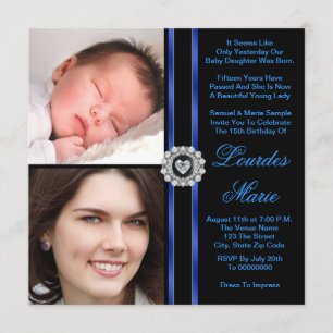 Elégant Royal Blue Photo Quinceanera Invitations