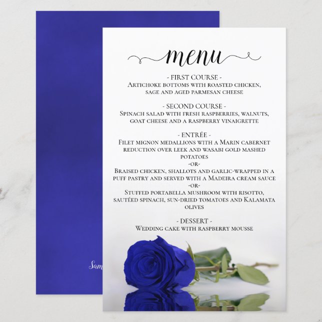 Elégant Royal Blue Rose Budget Mariage Menu (Devant / Derrière)