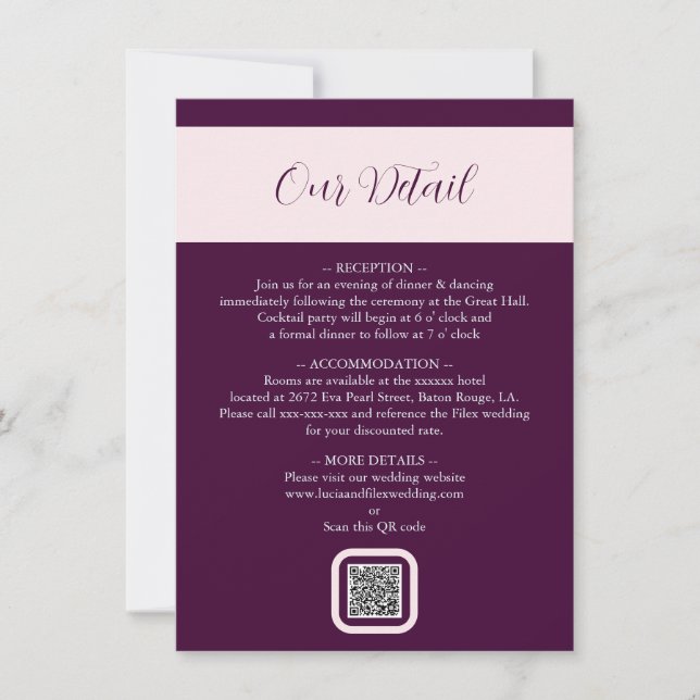 Elégant Royal Crimson QR Mariage Detail Card (Devant)