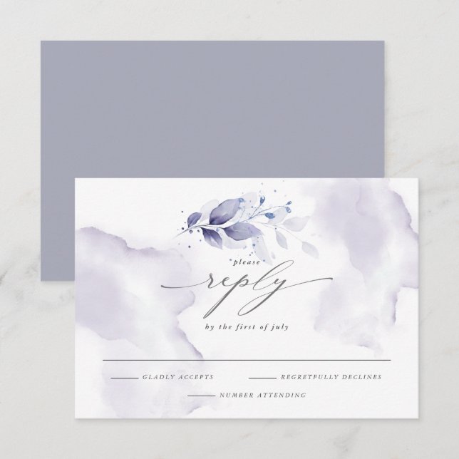 Elégant RSVP aquarelle violet de feuillage (Devant / Derrière)
