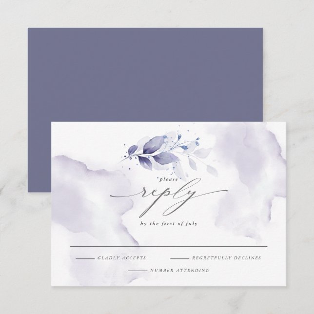 Elégant RSVP aquarelle violet de feuillage (Devant / Derrière)