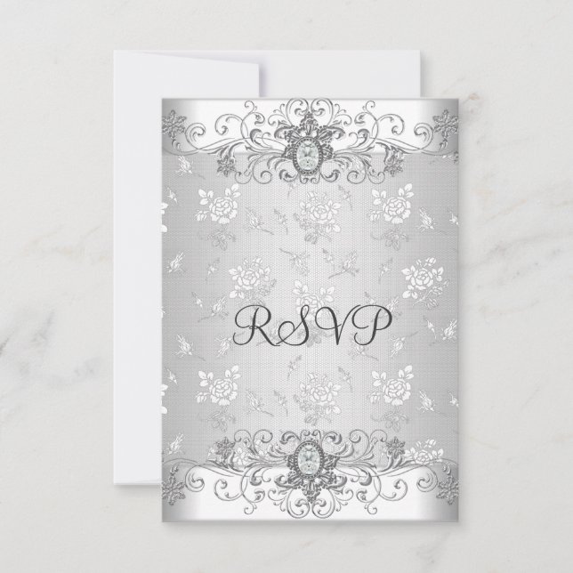 Elégant RSVP Argent Blanc Diamant Dentelle (Devant)