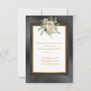 ÉLÉGANT RSVP FLEURAL AVEC MOTIF EN RELIEF NOIR