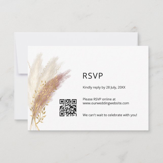 Elégant RSVP Floral avec QR Code Dusty Pampas rose (Devant)