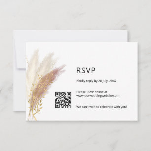 Elégant RSVP Floral avec QR Code Dusty Pampas rose