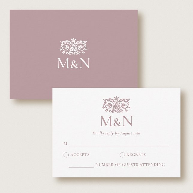 Elegant RSVP Wedding Monogram Pink Enclosure (Créateur téléchargé)