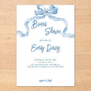 Élégant ruban Bleu Bridal Shower Invitation