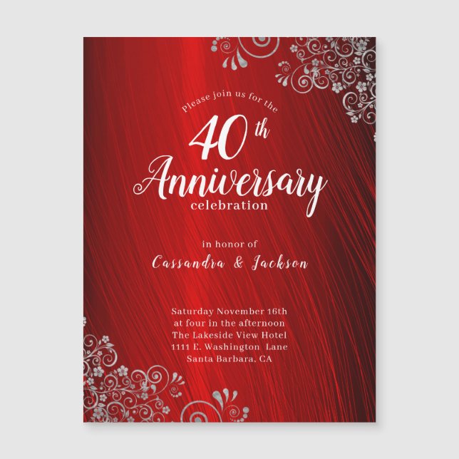 Elégant Ruby Red 40th Anniversary Invitation (Devant)