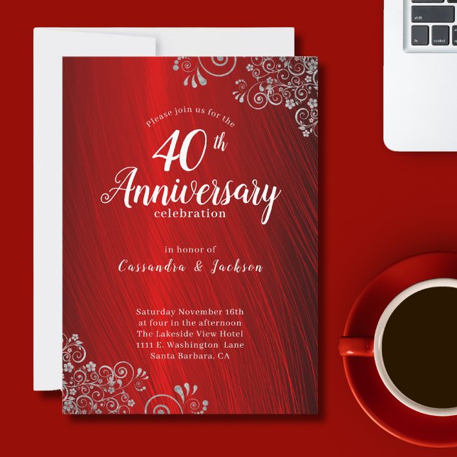 Elégant Ruby Red 40th Anniversary Invitation (Créateur téléchargé)