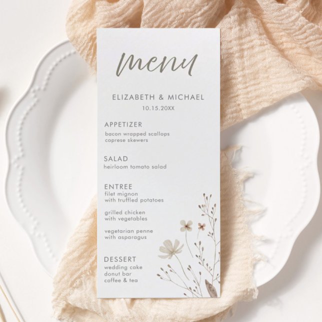Elégant Rustic Fleur sauvage Floral Menu Mariage (Créateur téléchargé)