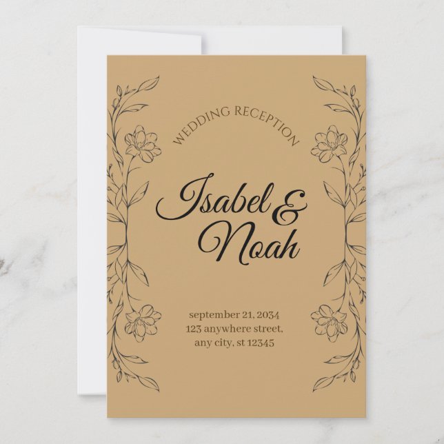 Elegant Rustic Kraft Floral Wedding Invitation (Devant)