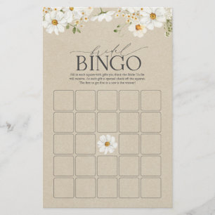 Elégant Rustic Watercolor Daisy Bridal Bingo Jeu