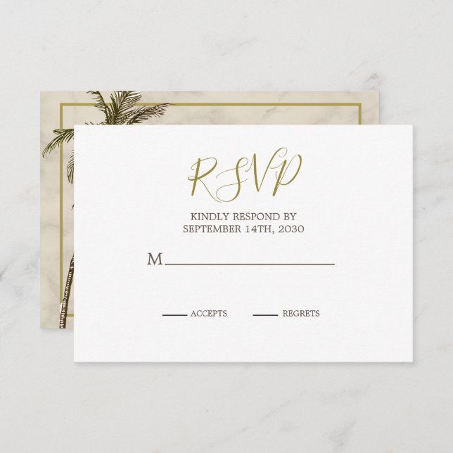Elégant rustique Palm Tree Chic Wedding RSVP (Devant / Derrière)