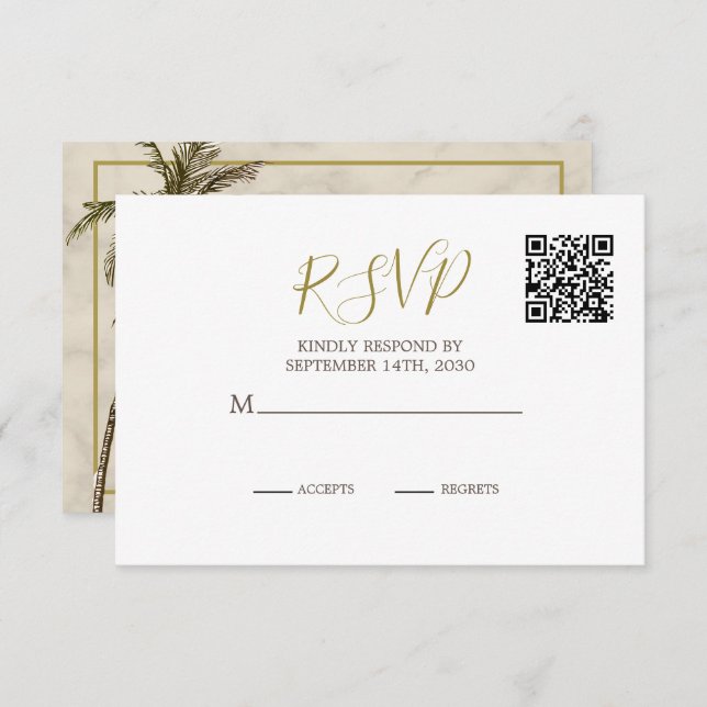 Elégant rustique Palm Tree QR Code Mariage RSVP (Devant / Derrière)