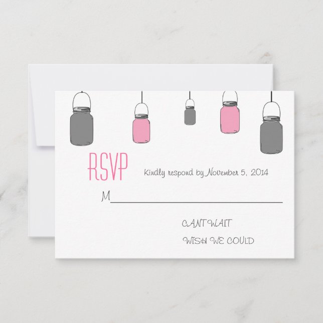 Elégant Rustique rose Gris Mason Jarres RSVP carte (Devant)
