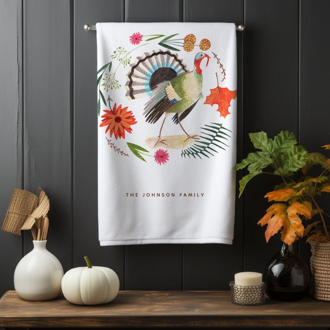 Elégant Rustique Turquie Thanksgiving Botanique (Modern Elegant Turkey Thanksgiving Botanical Hand Towel)
