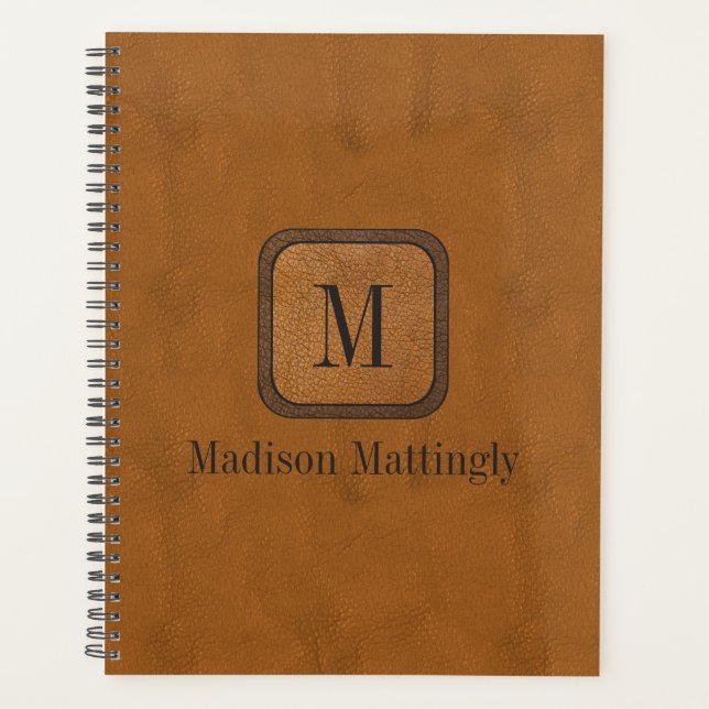 Élégant Rustique Vintage Cuir Chic Nom Monogramme (Devant)