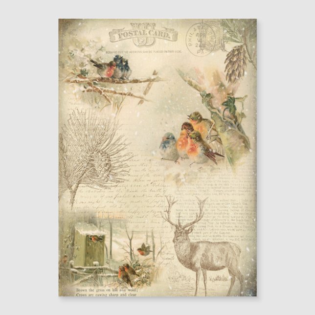Élégant Rustique Vintage Noël Woodland Collage (Devant)