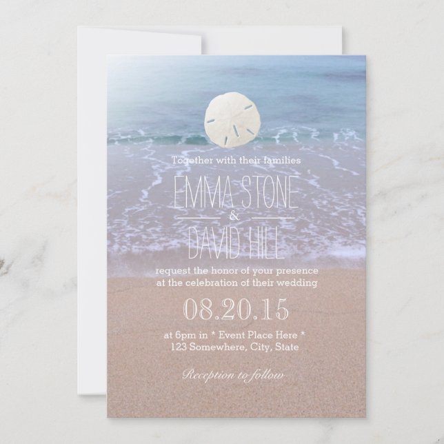 Elégant sable Dollar Plage Mariage Invitations (Devant)