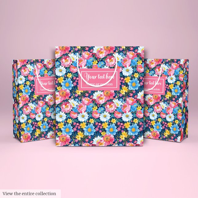 Elégant sac cadeau couleur pastel rose aquarelle m (Elegant pastel pink watercolor monogram gift bag)