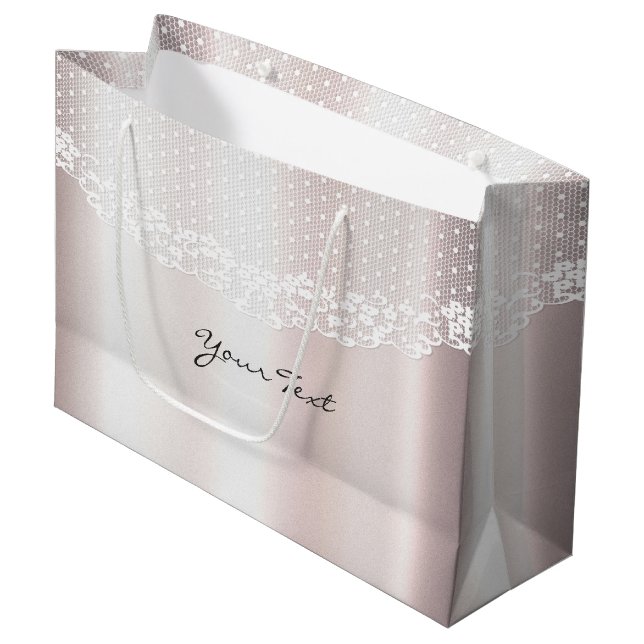 Élégant sac cadeau de dentelle blanche florale (Devant Angle)