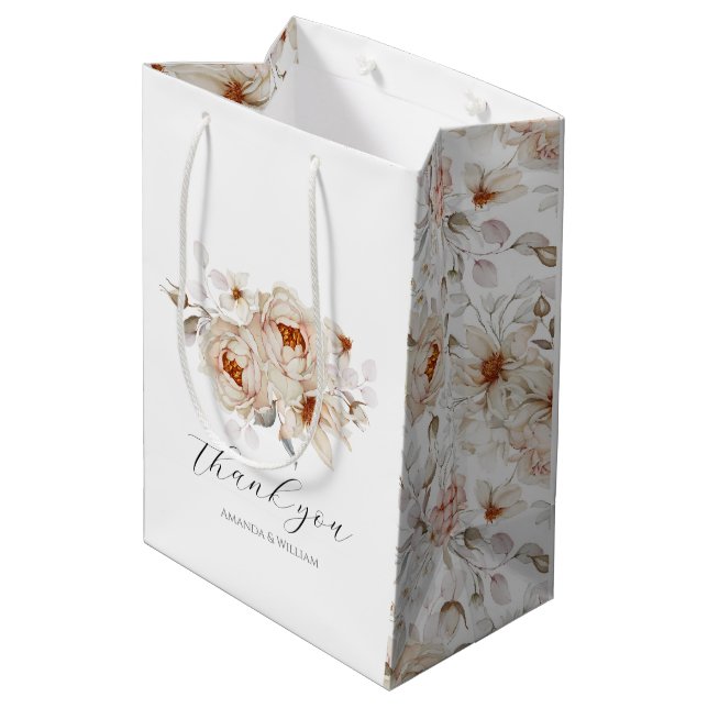 Élégant sac cadeau Mariage Floral Merci (Dos Angle)