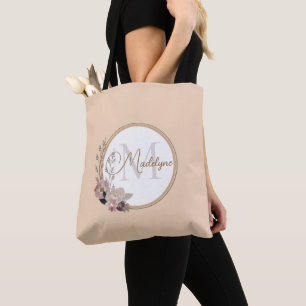 Élégant Sac fourre-tout Floral Monogram Watercolor