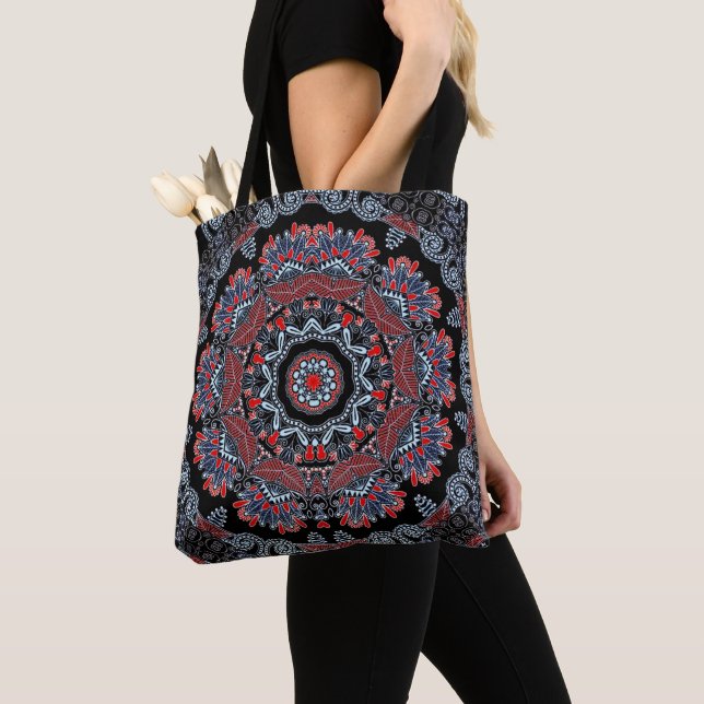 Elégant Sac fourre-tout gris et rouge Mandala (De près)