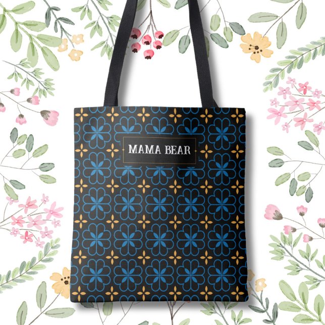 Elégant Sac fourre-tout Motif de Mama Bear sur mes (Custom your name or text on the elegant Mediterranean pattern tote bag.)