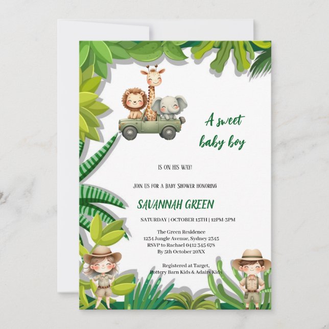 élégant safari sauvage babyshower invitation (Devant)