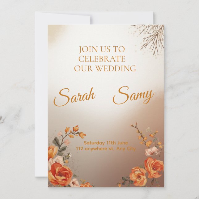 Elegant Saffron Floral Wedding Invitation Set (Devant)