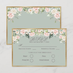 Elégant Sage Floral Vert Gold Script Mariage RSVP