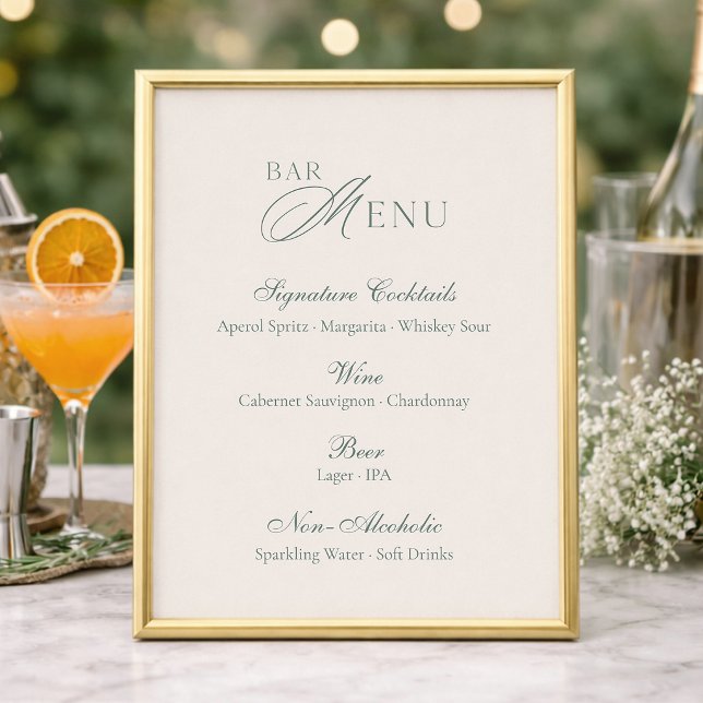 Elegant Sage Green Bar Menu Wedding Sign (Créateur téléchargé)