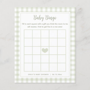 Elégant Sage Green En vichy Baby shower Bingo Jeu