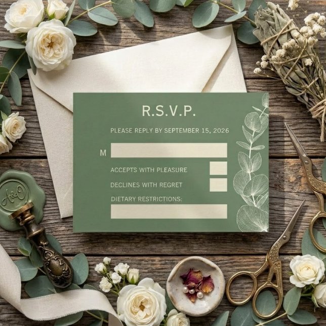 Elegant Sage Green Eucalyptus Wedding RSVP Reply C (Créateur téléchargé)